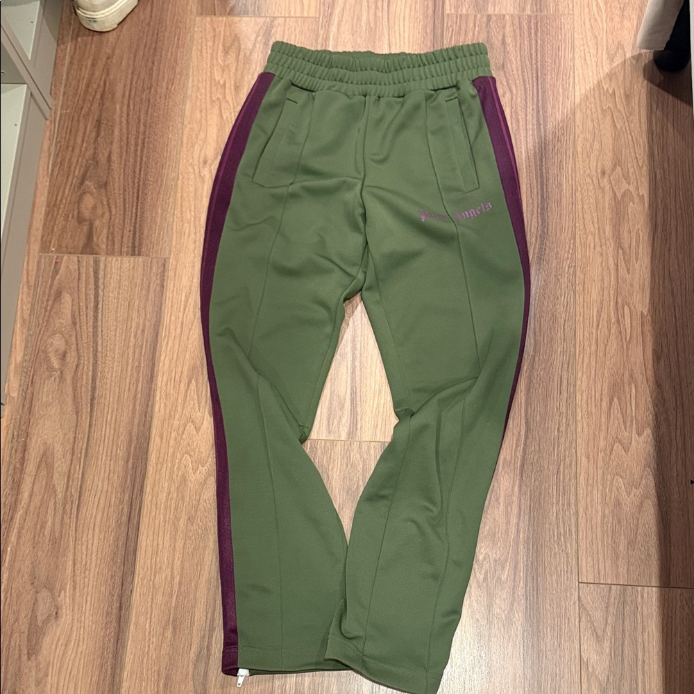 Palm Angels Olive Green Joggers with Burgundy Side Panels